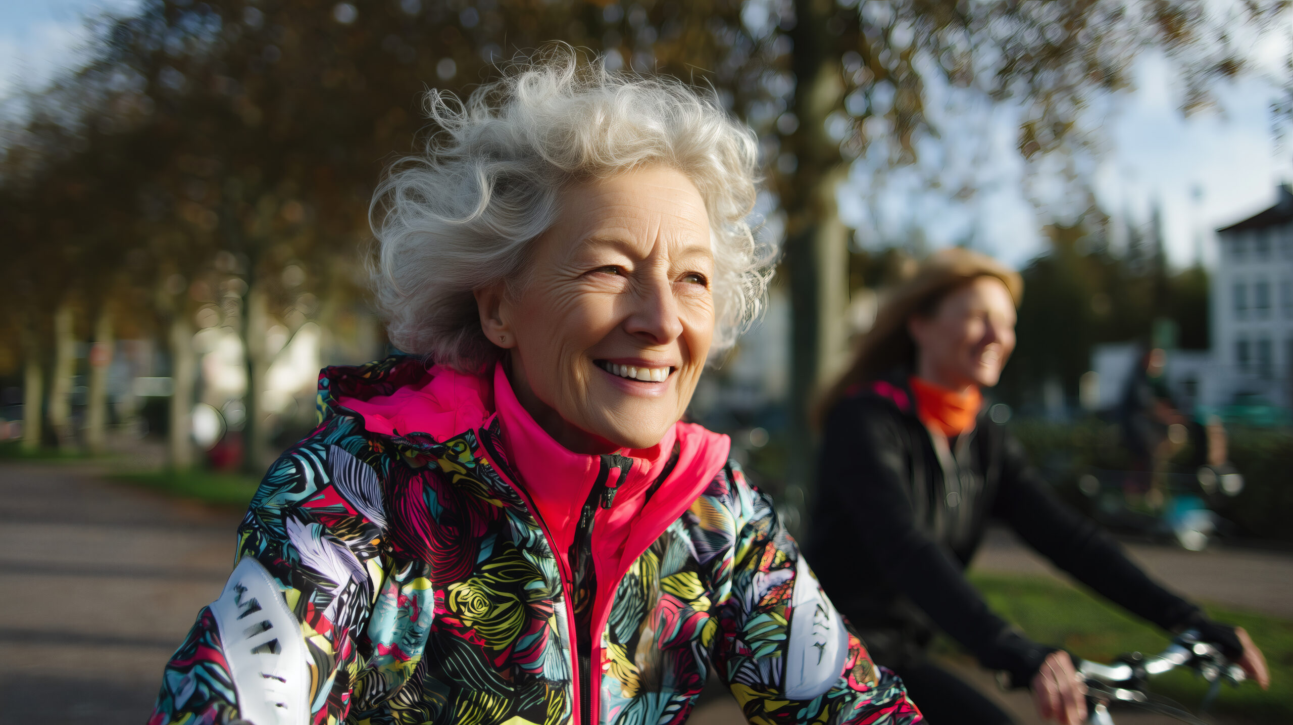 Femme senior active faisant du vélo en extérieur
